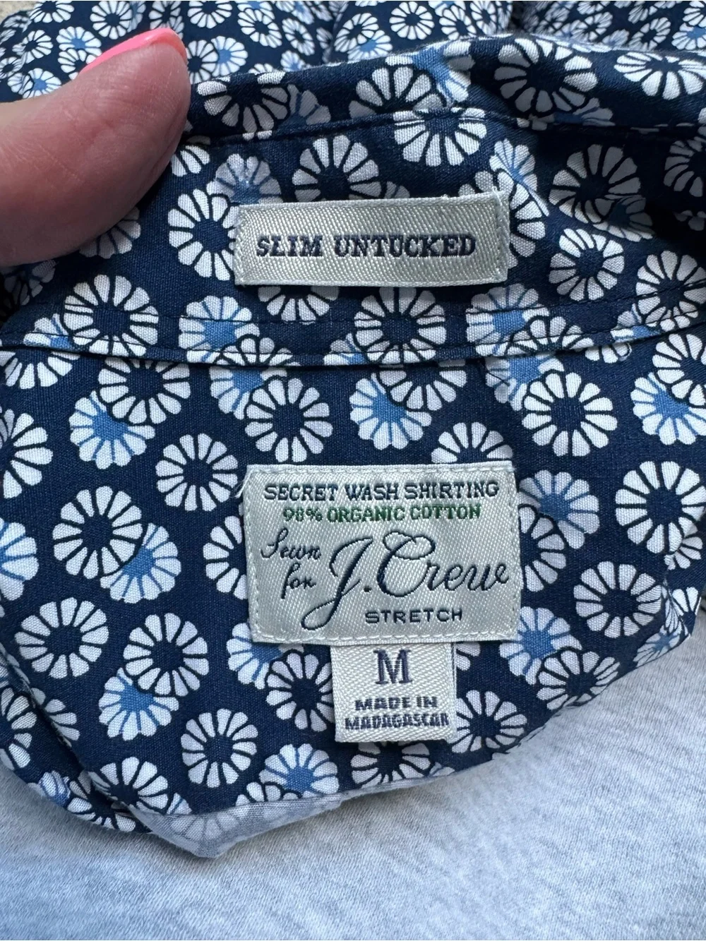 J. Crew Shirt Mens Medium Blue Floral Slim Secret Wash Organic Cotton Stretch